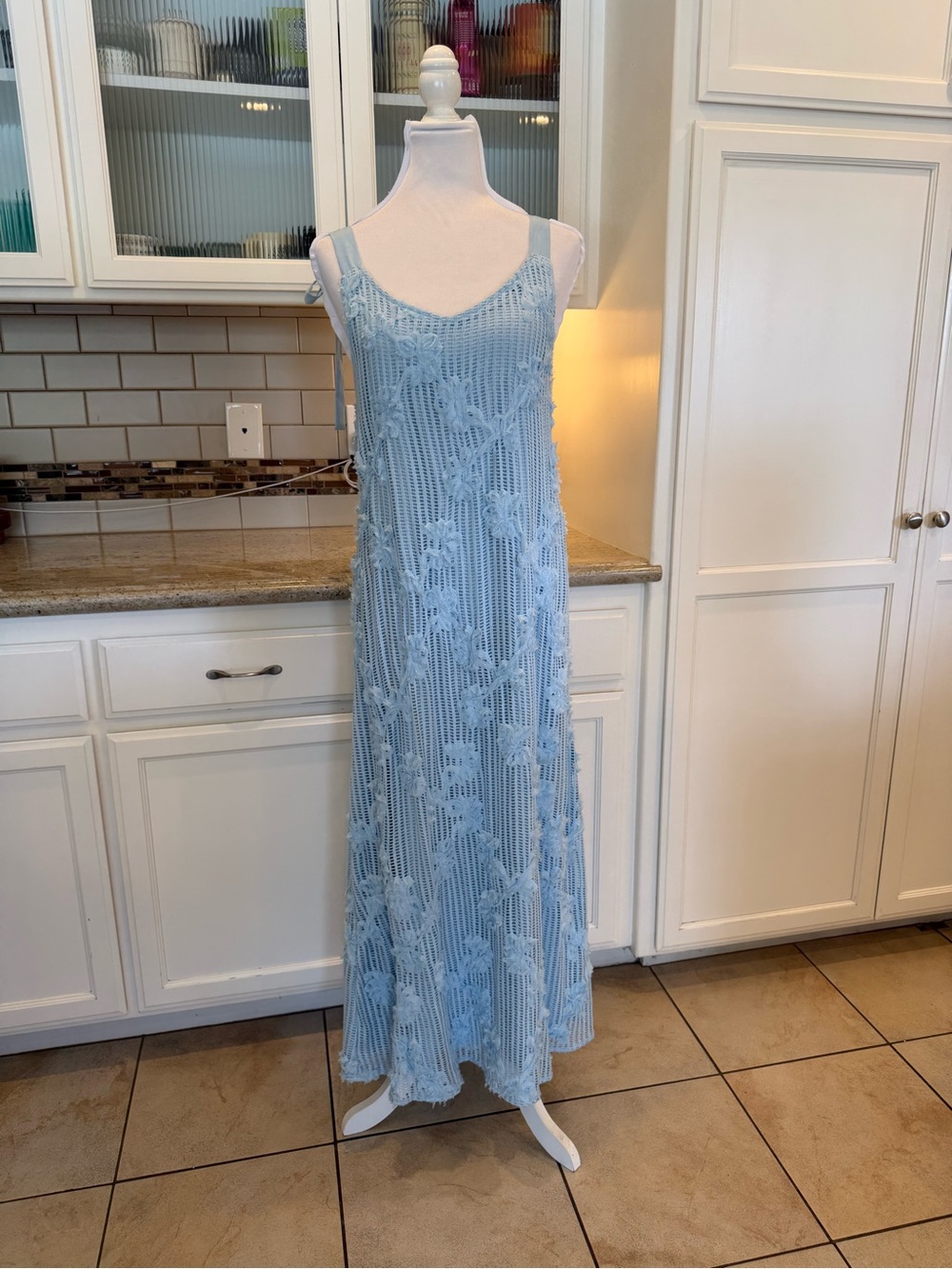 En Saison Light Blue Floral Knit Maxi Dress Size Medium